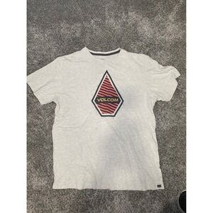 Volcom Mens Modern Fit Graphic T-Shirt Grey Red Logo XL Short Sleeve Tee
